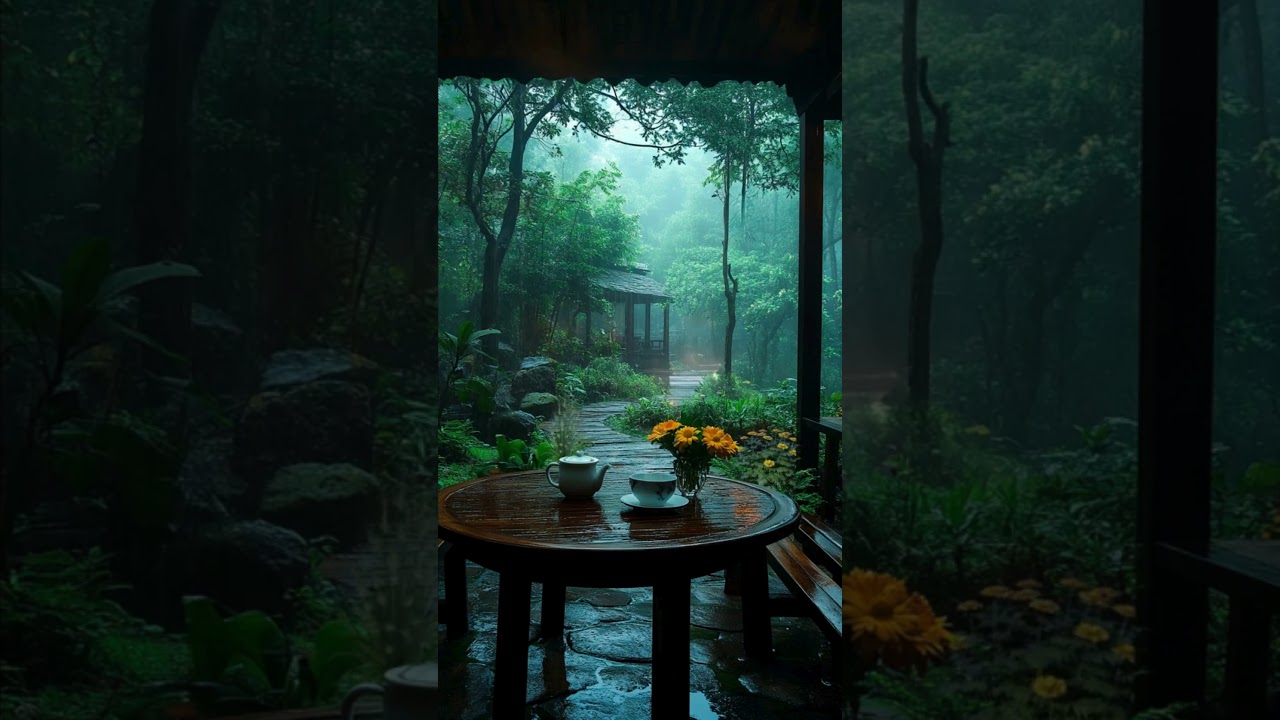 Relaxing rain sounds on japanese porch | Spring rain sounds  #heavyrainandthundersoundsforsleeping