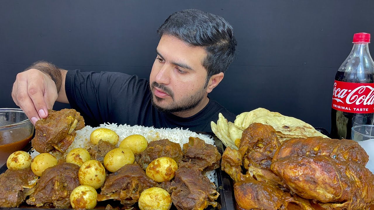 ASMR;EATING SPICY MUTTON+EGGS+WHOLE CHICKEN CURRY+NAAN+RICE || REAL MUKBANG(NO TALKING)