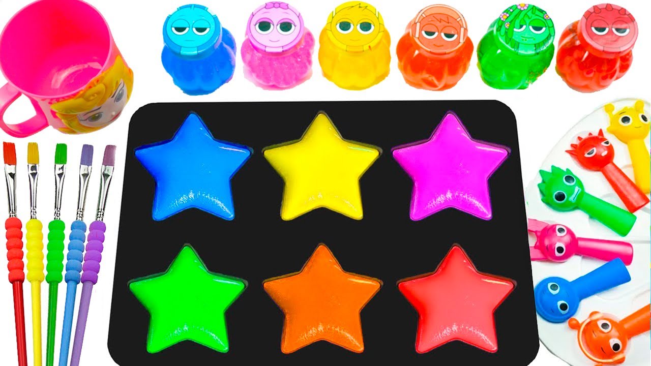 Satisfying Video l How To Make Rainbow Mixing Color 6 Finger Sprunki STAR SLIME Candy Glitter ASMR