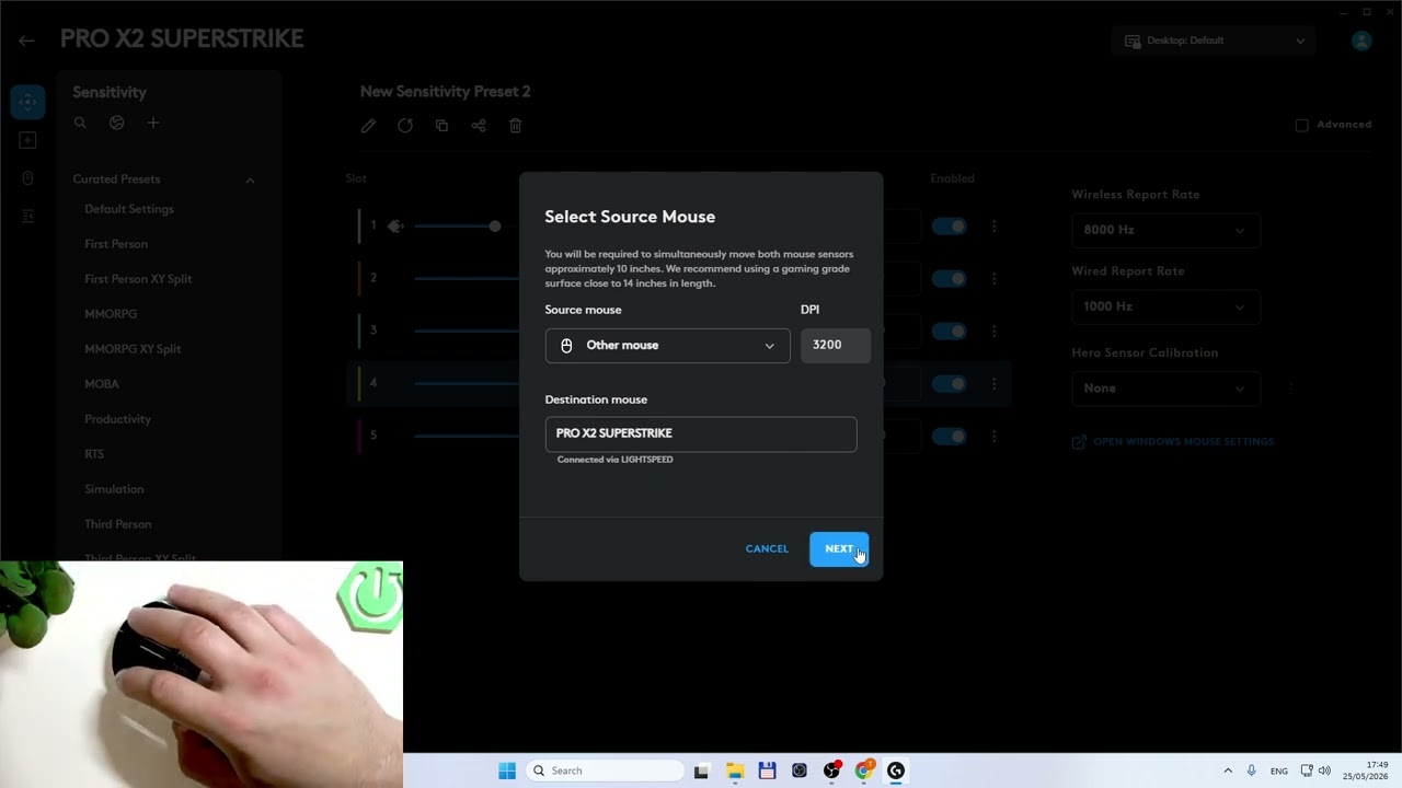 Logitech PRO X2 Superstrike &ndash; How to Calibrate HERO Sensor