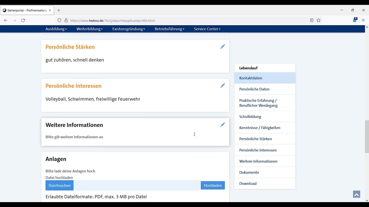 Ein Profil in der Lehrstellenb&ouml;rse anlegen