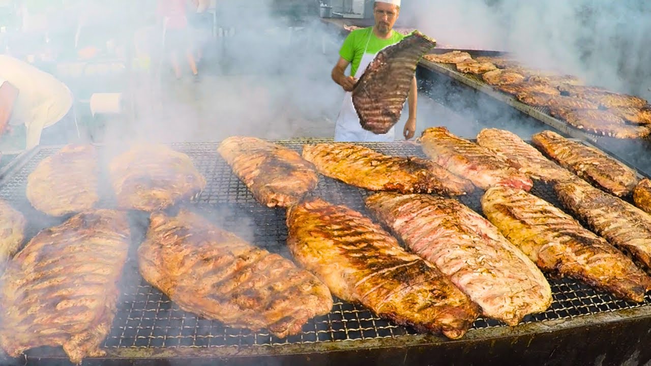 Street Food from Italy. Massive Pork Ribs Festival