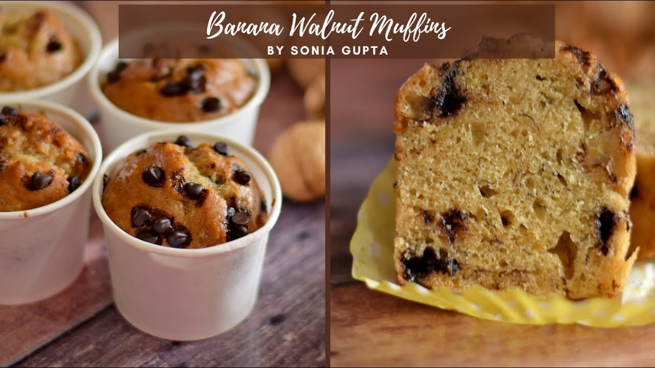 Eggless Banana Walnut Muffins | Easy Banana Walnut Muffins | Healthy Banana Muffins with Walnuts