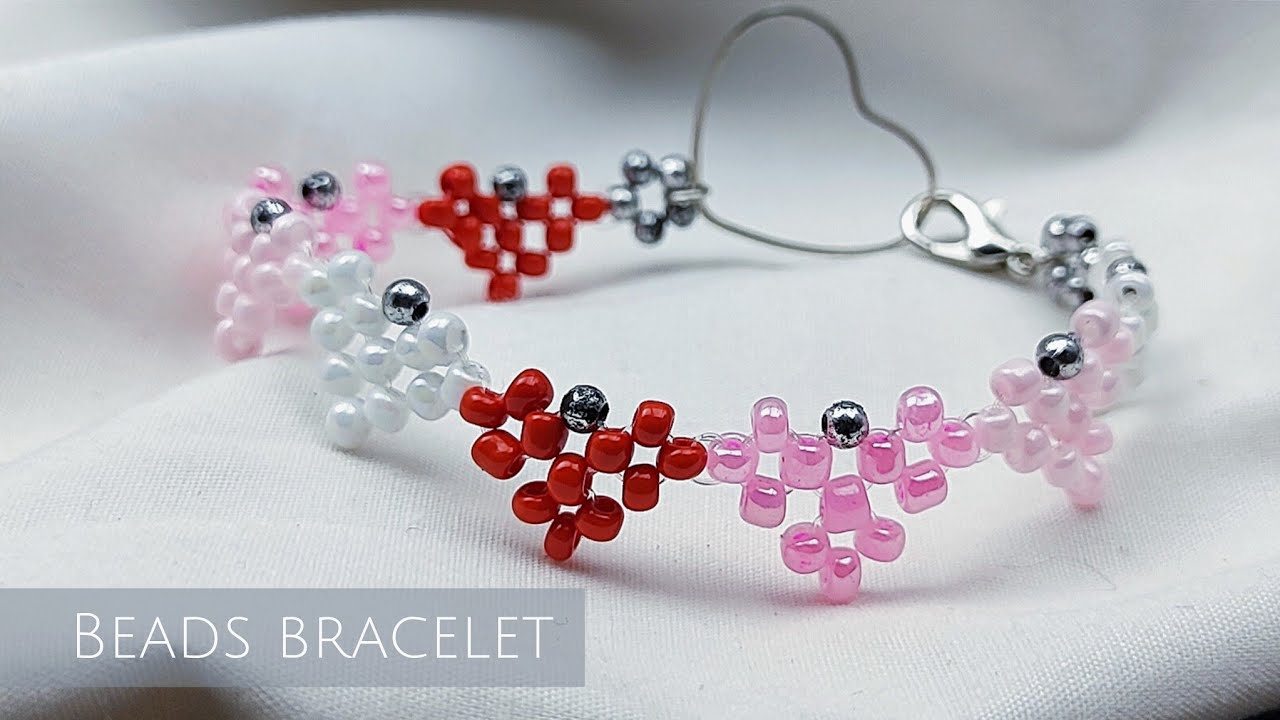 DIY beaded bracelet/colorful love pattern seed beads bracelet tutorial easy