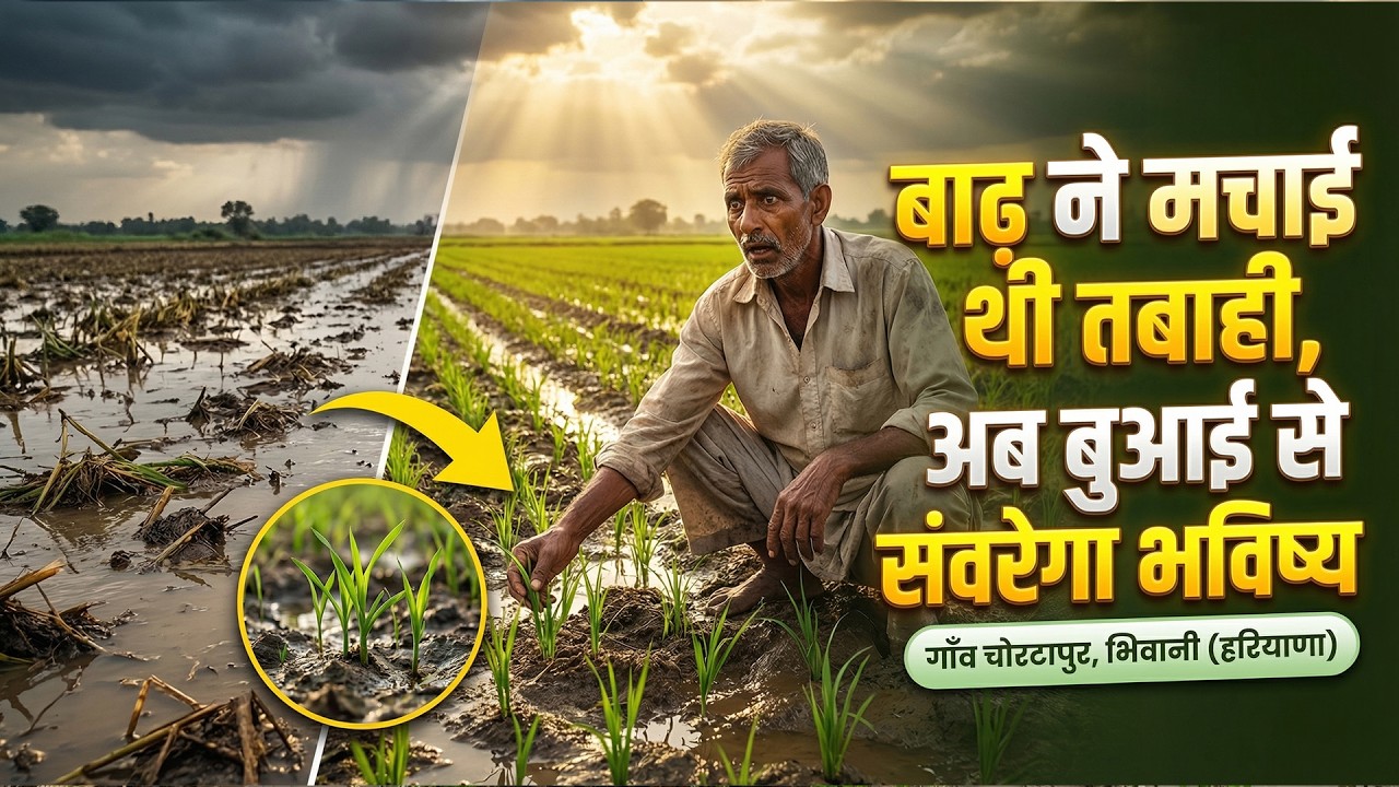 राहत की खबर: गाँव चोरटापुर, भिवानी (हरियाणा) में बाढ़ का पानी सूखा, बुआई का काम तेज़ी पर।