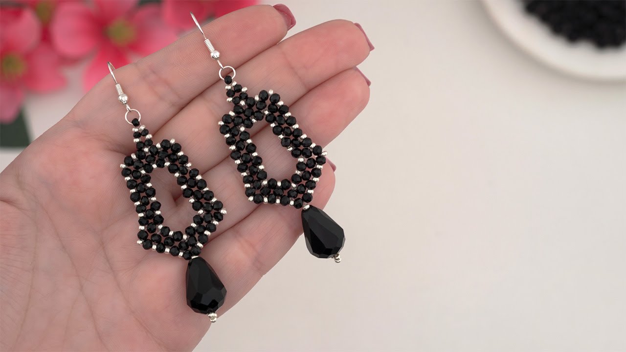 DIY Jewelry Tutorial: How to Make Square Beaded Crystal Earrings | Easy Beading Idea for Beginners