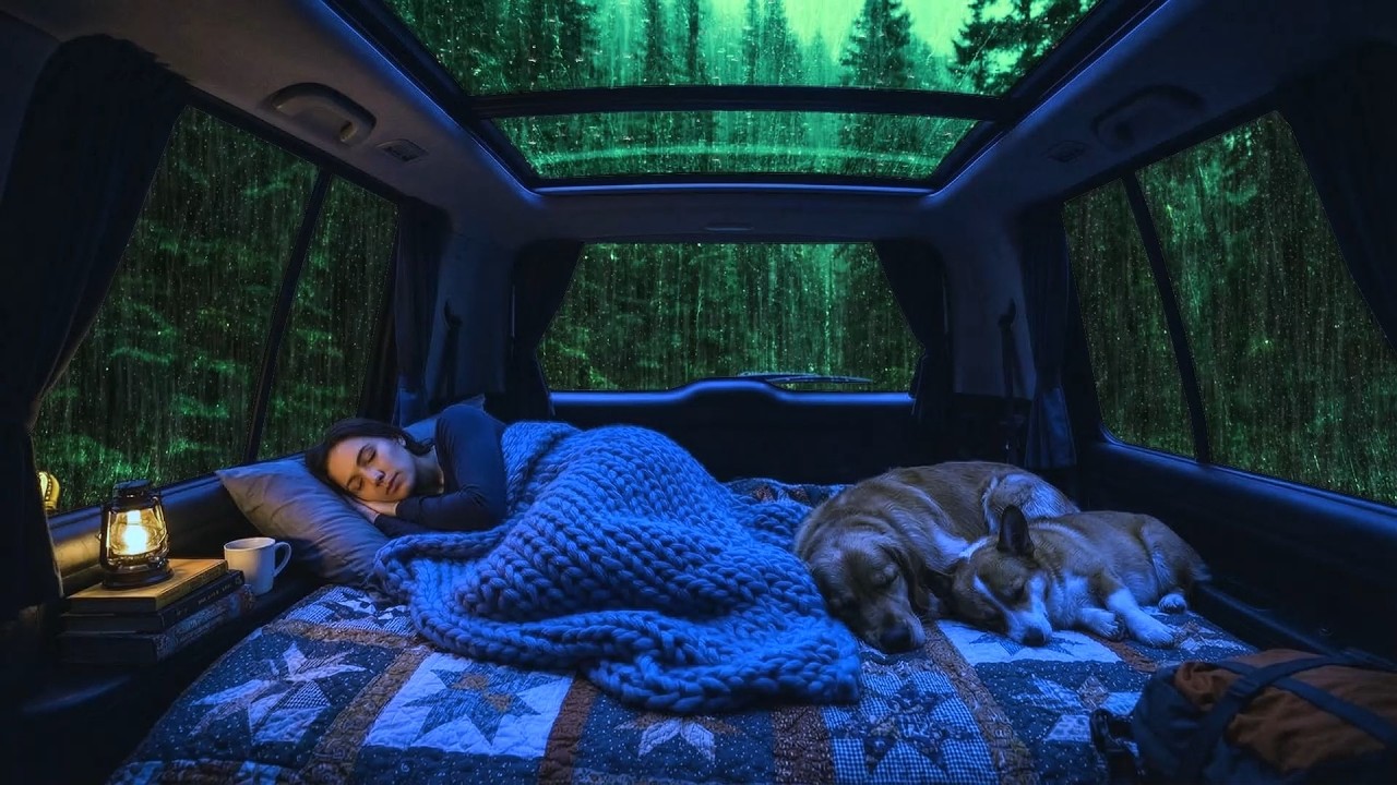 Cozy Rain Sounds in a Camper Van 🌧️Peaceful Sleep Ambience with Pets