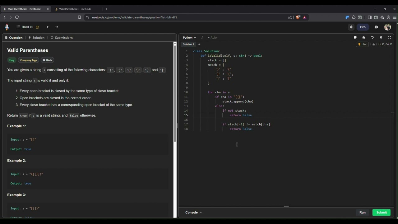 NeetCode Day 16/75 Valid Parentheses | Python