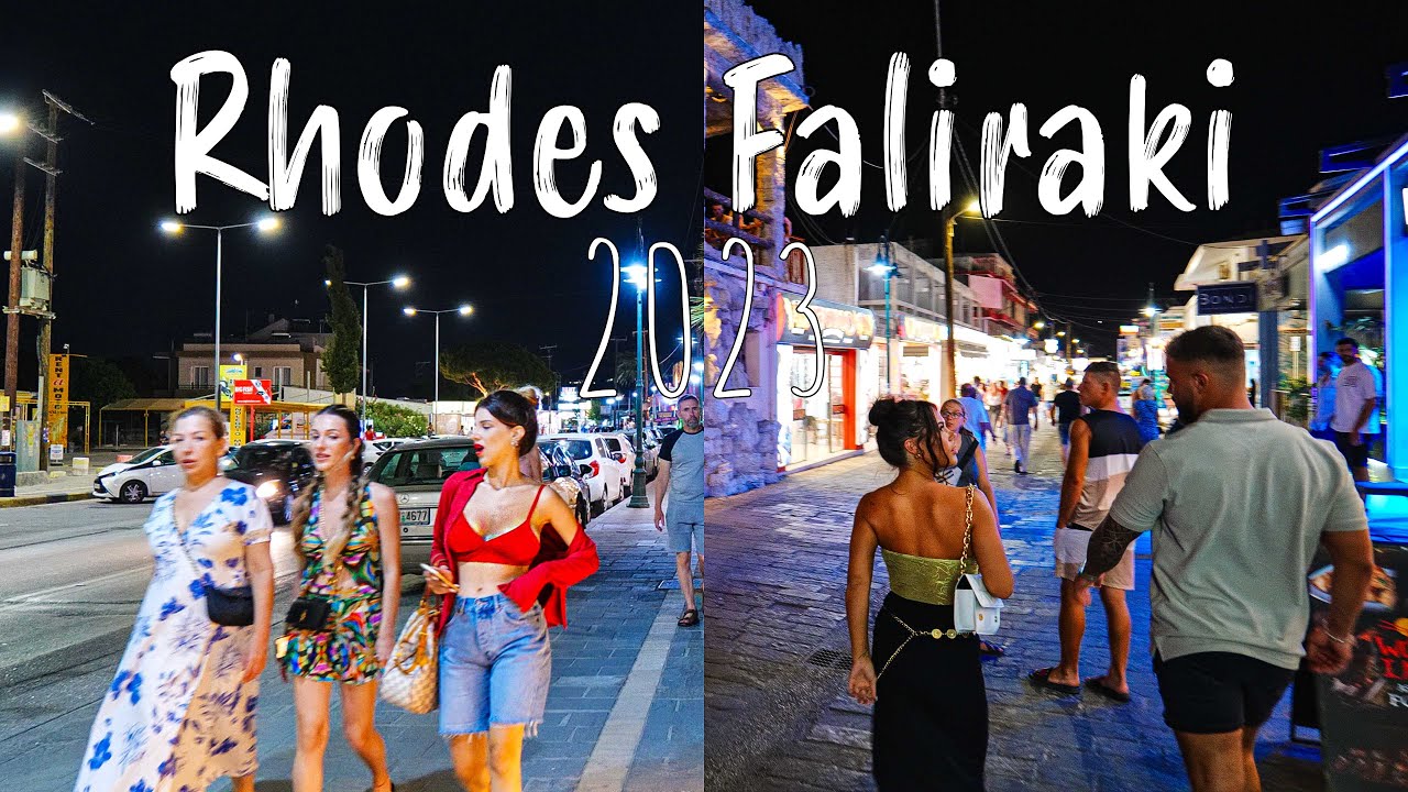 Faliraki Rhodes, (Rhodos) nightlife walking tour 4k, Rodos, Greece 2023