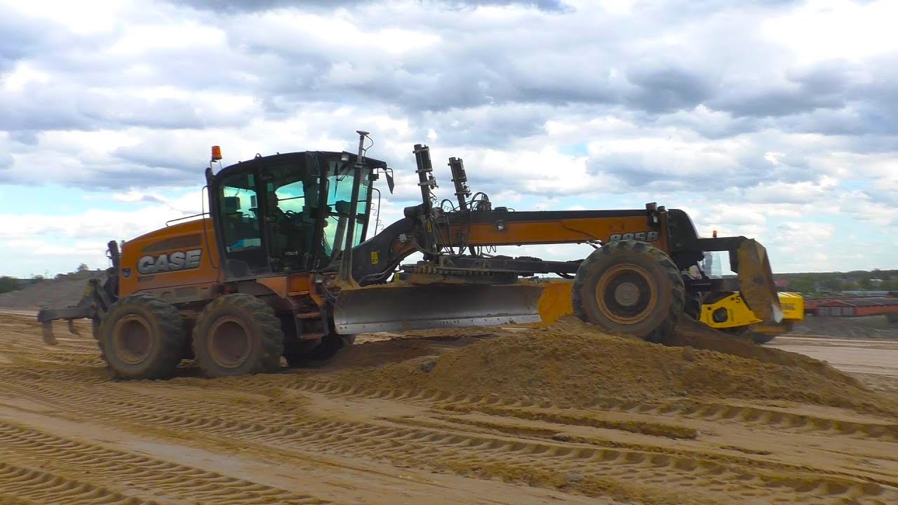 Case 885B grader spreading sand part 2