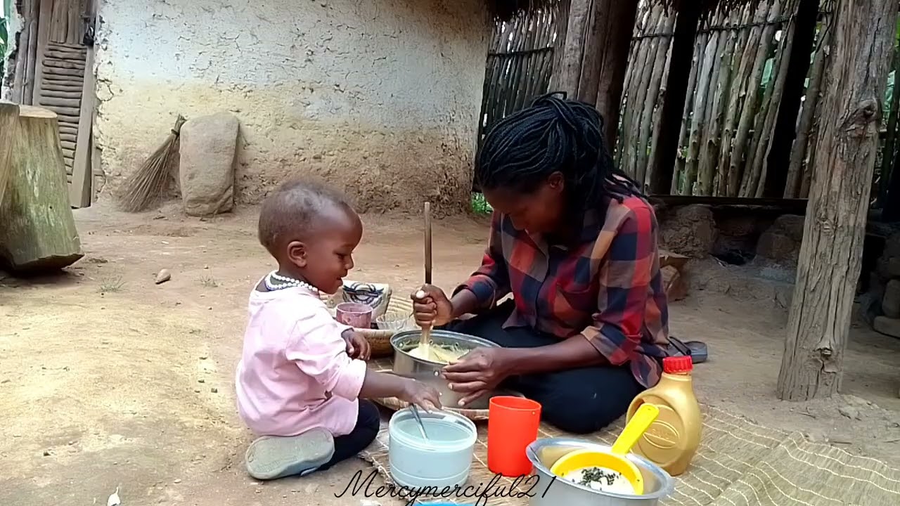 African village life cooking/baking passion fruit cake 