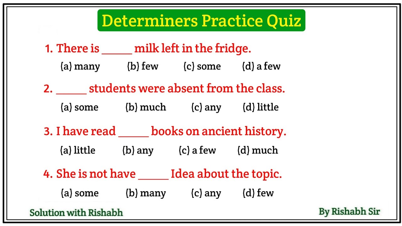 Determiners Exercise in English | Determiners Quiz | Determiners Practice Set | Adjectives quiz