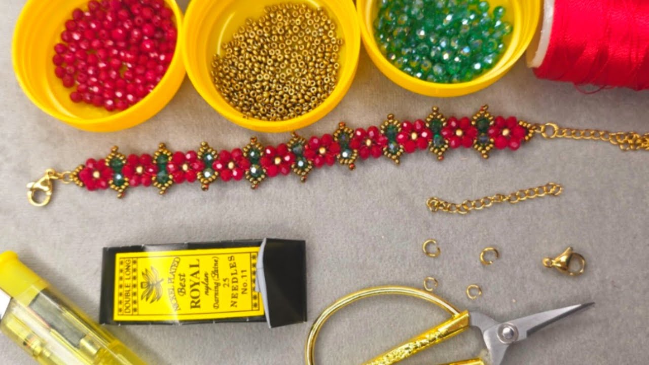 Beautiful beaded design tutorial–اموزش دستبند  کریستالی  قدم به قدم این طرح زیبا 