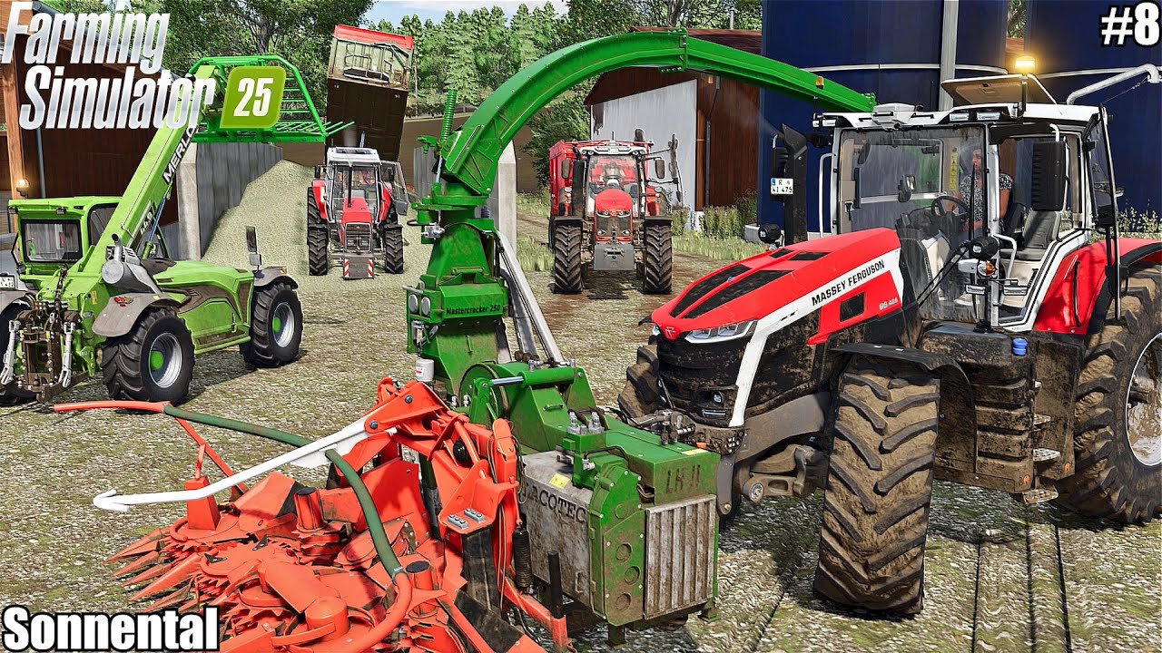 HARVESTING MAIZE SILAGE, LEVELING SILO BUNKER and TRANSPORTING BALES│Sonnental│FS 25│8