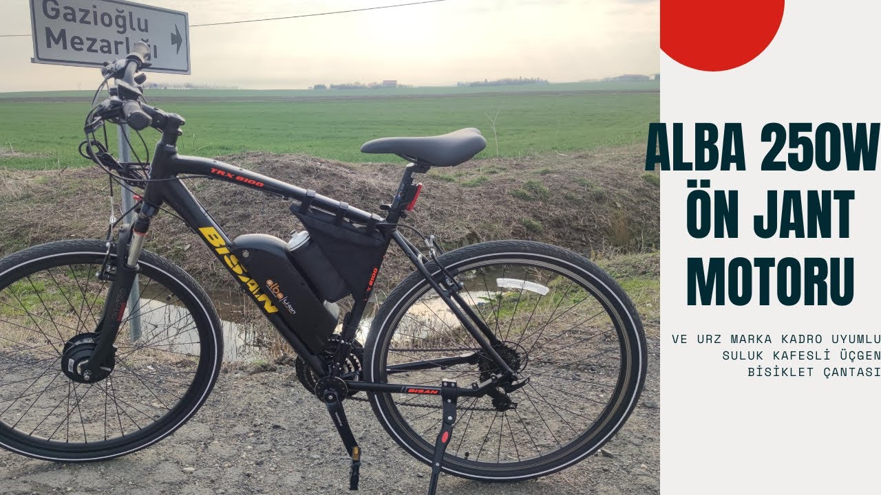 ALBA 250 WATT ÖN JANT MOTORU VE URZ MARKA MATARA KAFESLİ BİSİKLET ÇANTASI TANITIMI