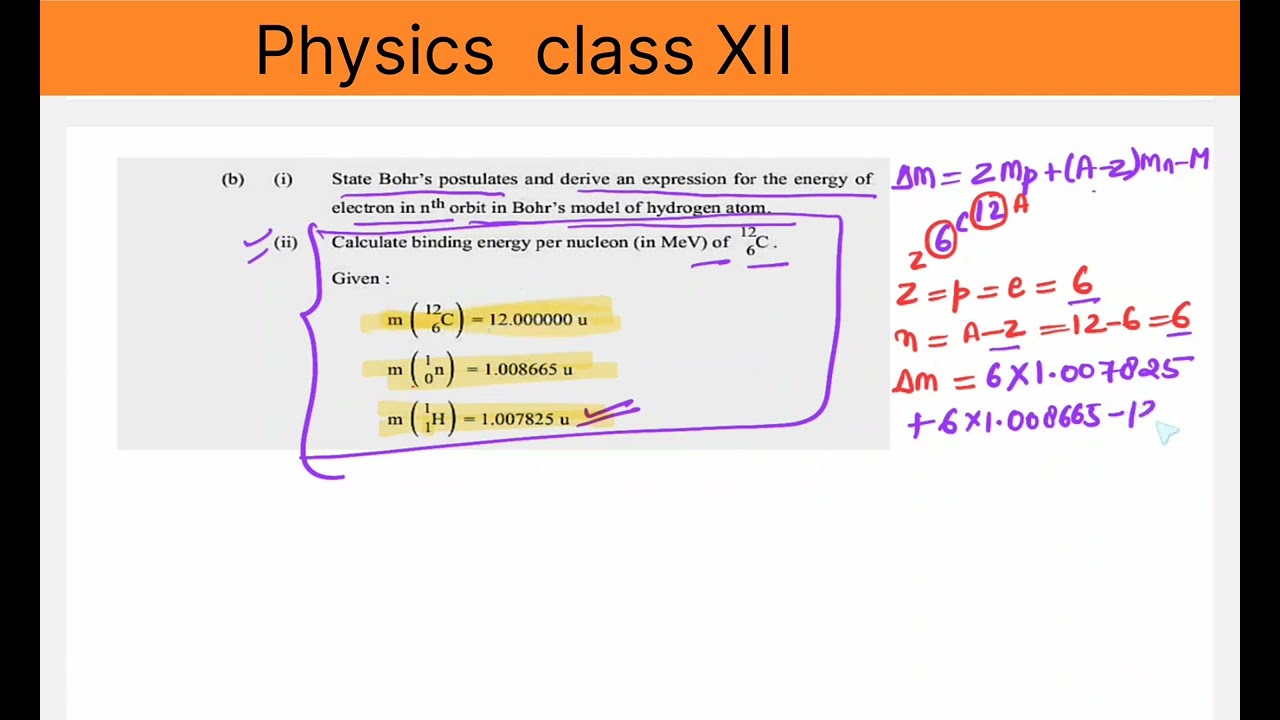 calculate binding energy per nucleon of 6 c12 nucleus