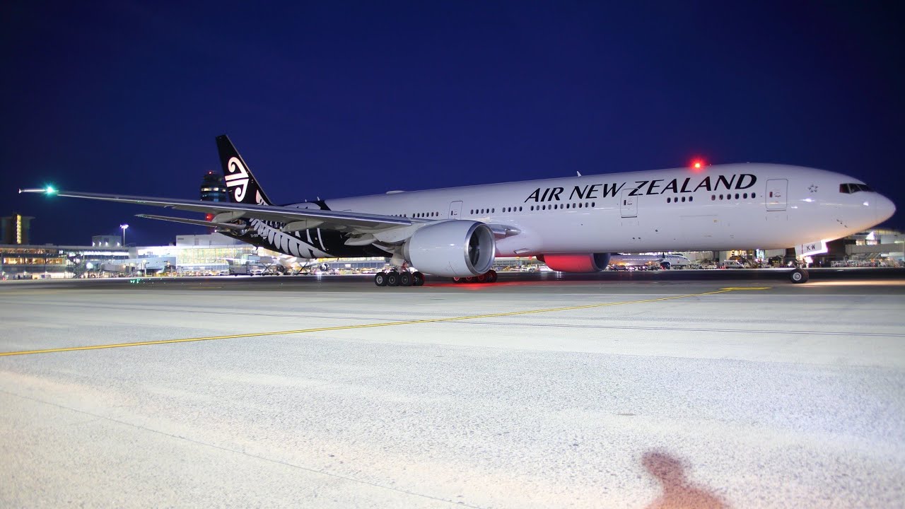 Air New Zealand Boeing 777-367ER - ZK-OKW on pushback at gate 54 in YVR