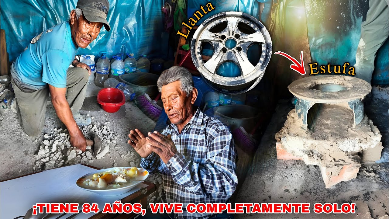 Acompañé a don Luzgardo de 84 años, vive completamente SOLO. Construí su cocina de una LLANTA VIEJA