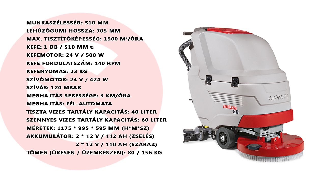 Comac Antea 50B kézi tolású súrológép, takarítógép