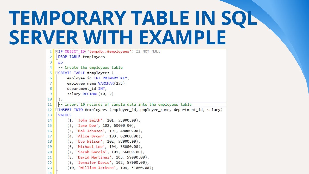 55 Временная таблица на сервере SQL с примером