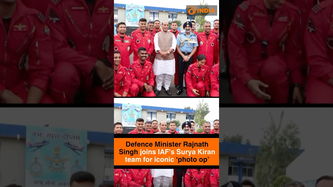 Defence Minister Rajnath Singh joins IAF&rsquo;s Surya Kiran team for iconic &lsquo;photo op&rsquo;