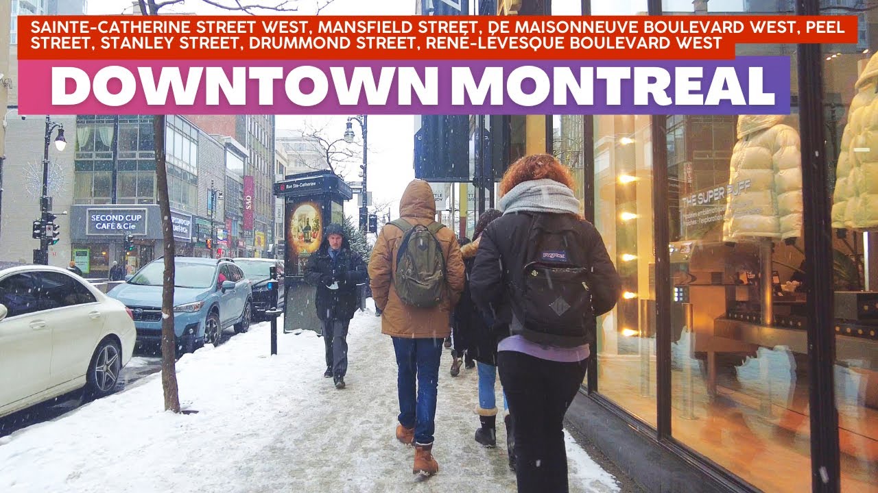 Snow Walk in Downtown Montreal: Sainte-Catherine Street West - January 2023