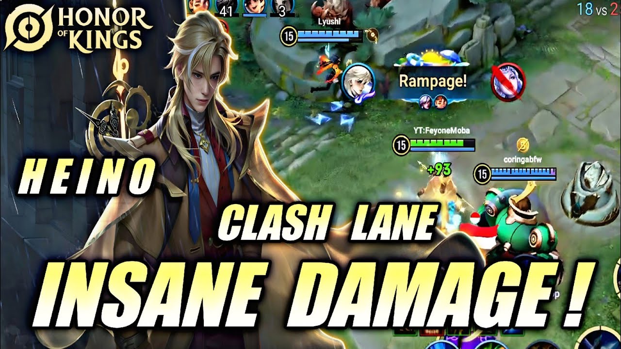 Heino Honor of Kings (HOK) INSANE DAMAGE! Clash Lane Pro Technique Gameplay | New Buffed Heino