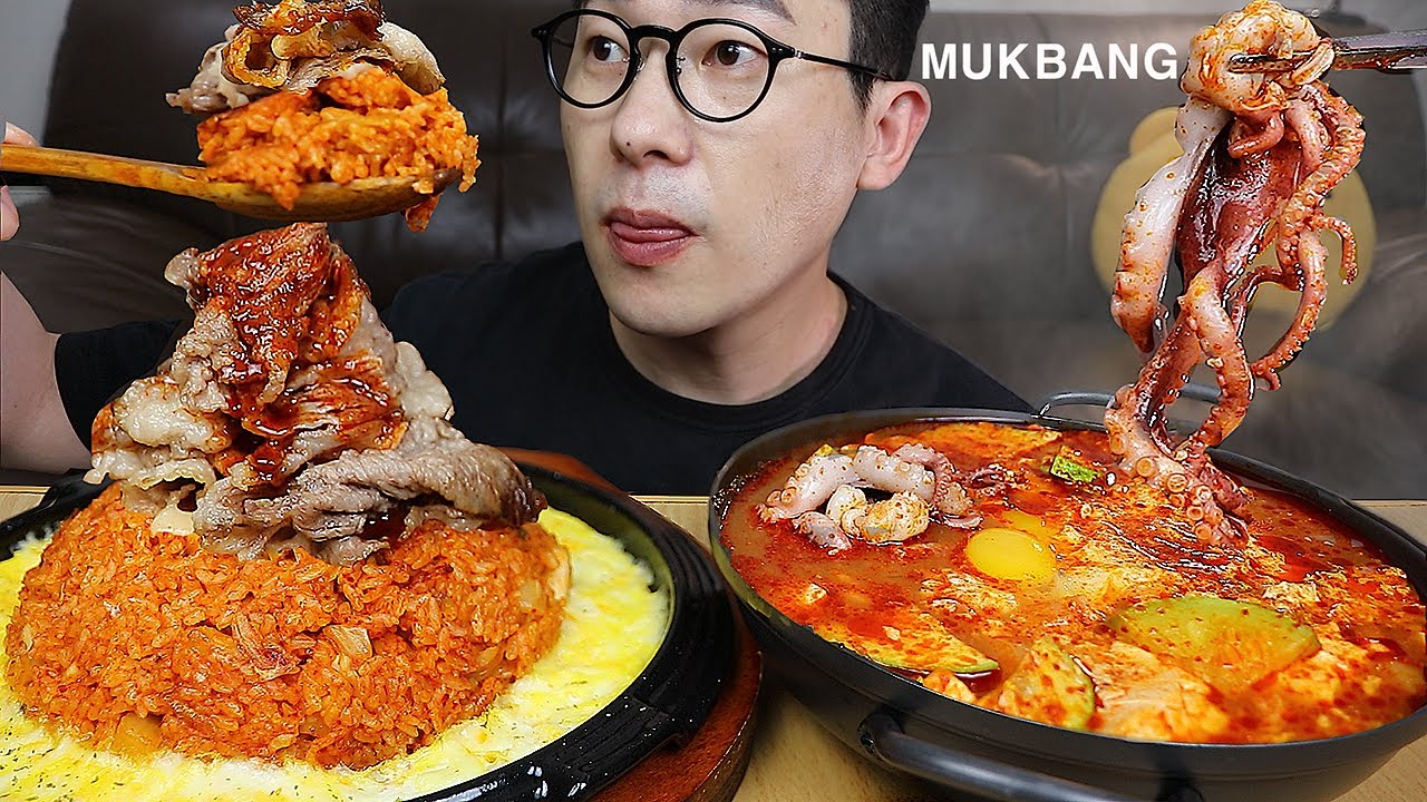 ASMR MUKBANGㅣ🧀Cheese Kimchi Fried Rice With beef & Spicy soft tofu stewㅣEATING SHOW