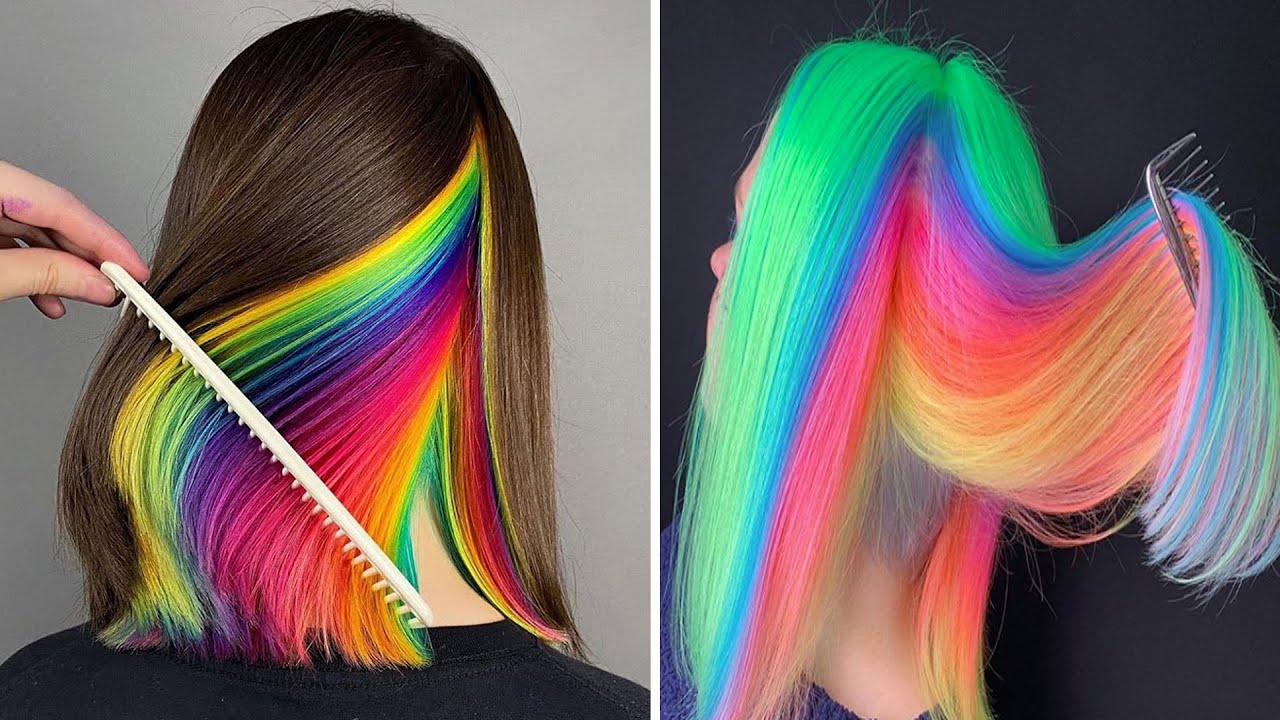 Best Haircut and Hair Color Transformation For Long Hair - Rainbow Hairstyle Colours Tutorials Ideas