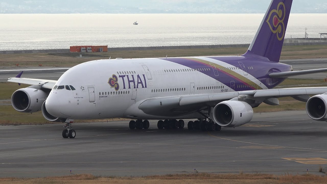 Thai Airways International Airbus A380 HS-TUD Takeoff from KIX 24L