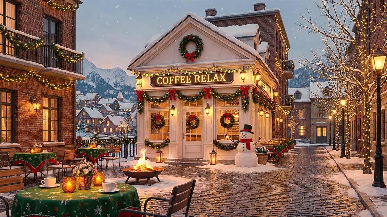 Calm Winter Morning Outdoor Cafe ❄️ Relaxing Jazz Piano Music with Warm Coffee Aroma and Cozy Vibes