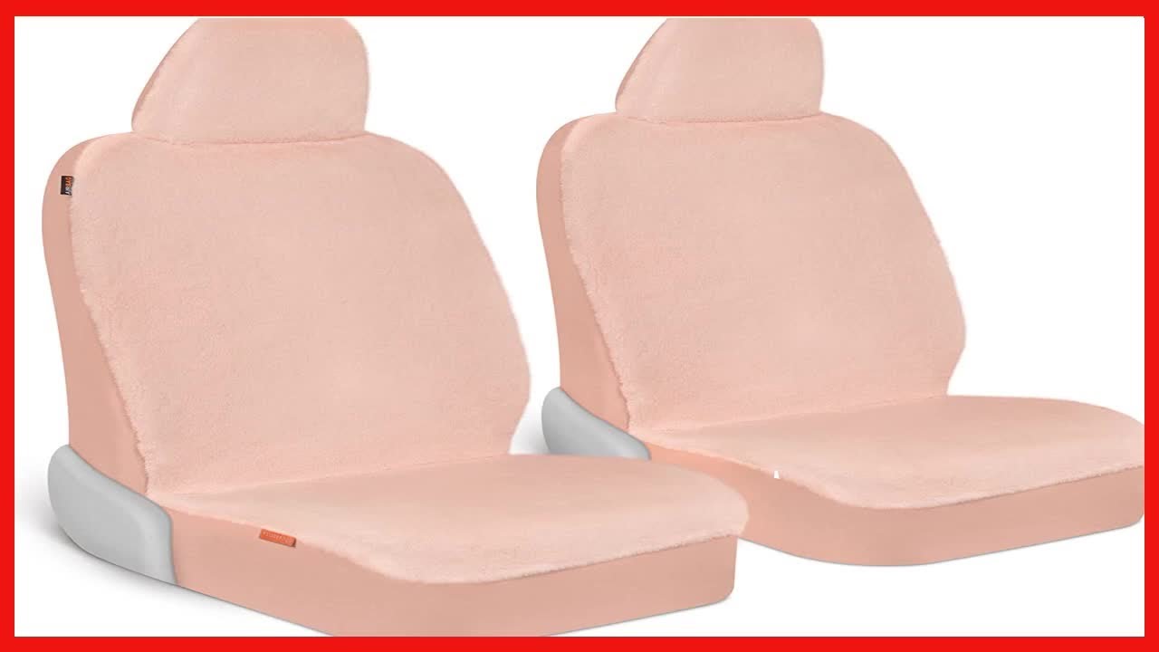 Carbella Soft Pink Sheepskin Car Seat Covers for Women, 2 Pack Faux Fur Front Seat Covers