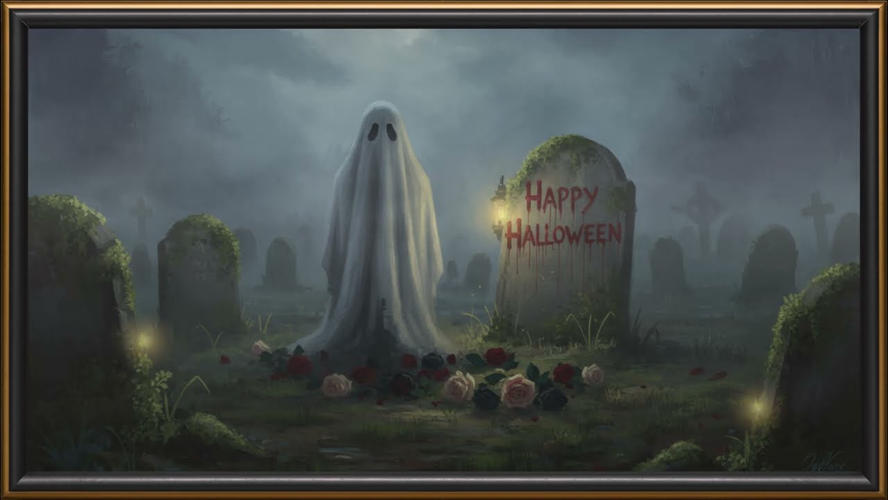 Haunted Ghost TV Screensaver | Foggy Halloween Graveyard Art | Animated Frame TV Display | 2 Hrs