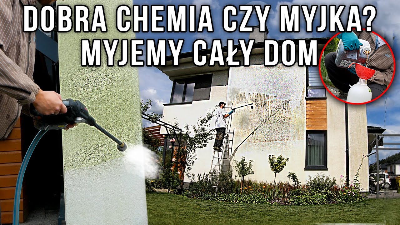 Mycie elewacji całego domu z glonów, APC OUT TENZI i myjka ciśnieniowa działa cuda