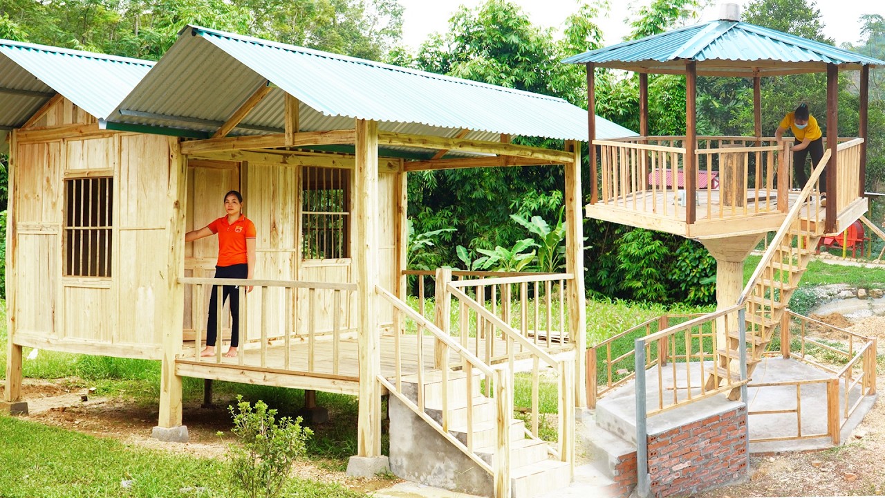 She Did the Impossible! Talented Girl Builds a Wooden House and 1-Pillar Hut  in 200 Days