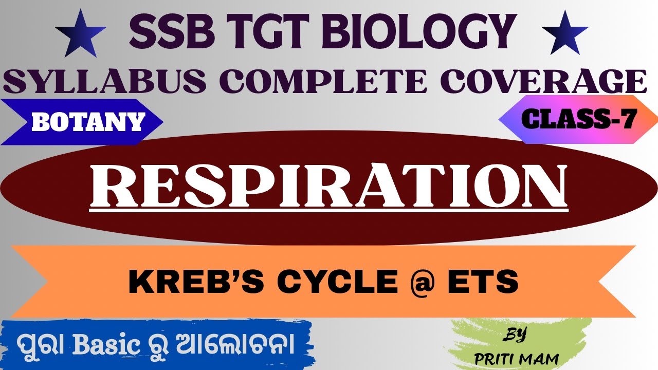 SSB TGT BOTANY | RESPIRATION (Kreb’s Cycle & ETS) | Class 7_By Priti mam