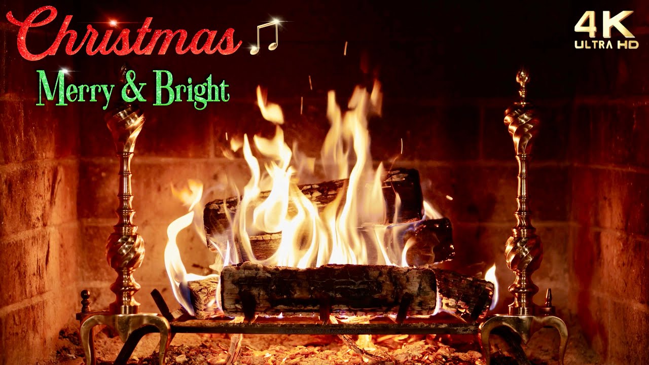 Christmas Fireplace w/ Merry and Bright Instrumental Christmas Music ~ Christmas Fireplace Ambience