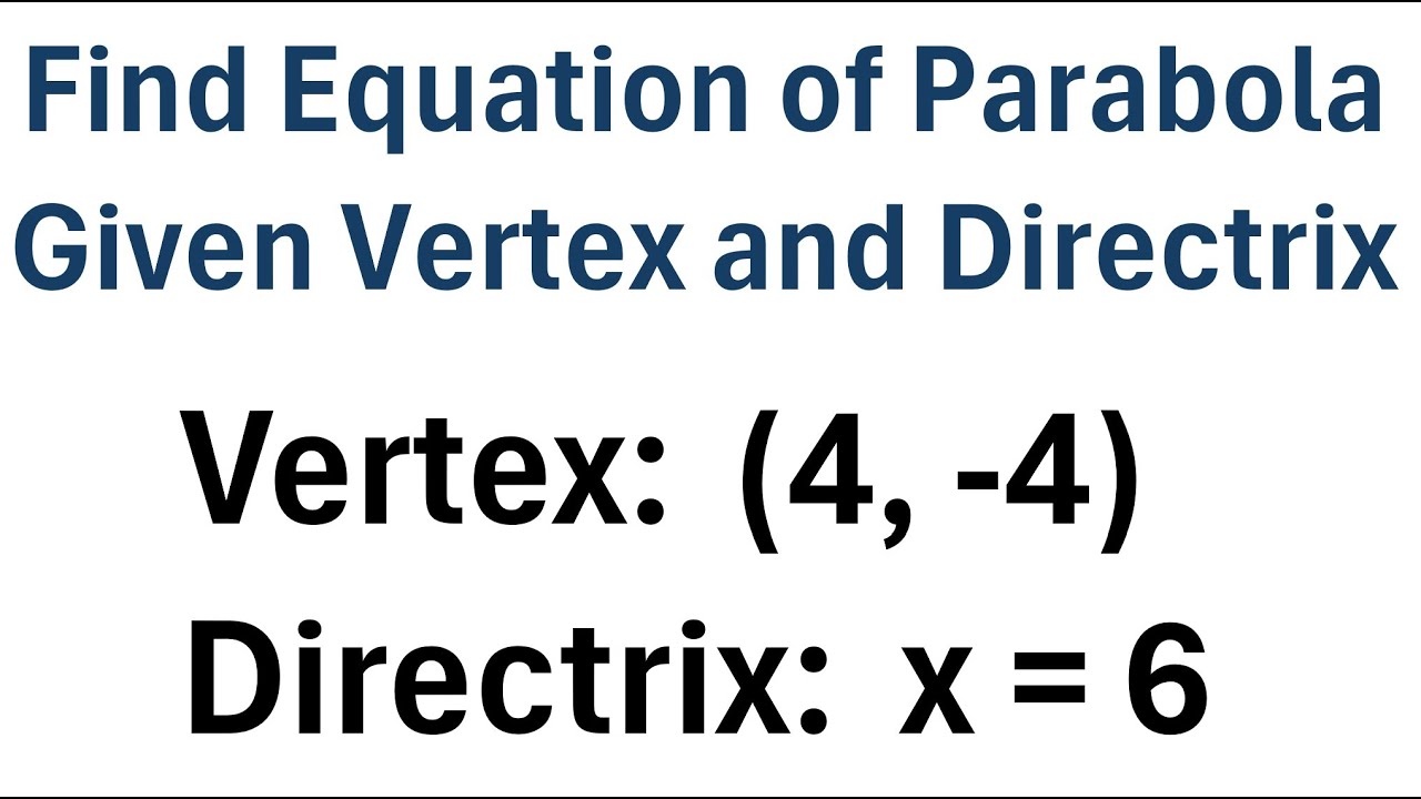 Finding the Equation of a Parabola Given Vertex and Directrix