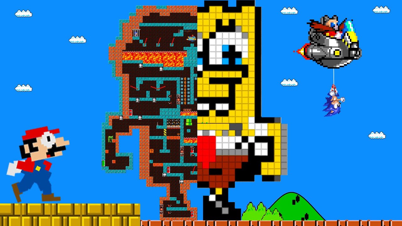 Pixnail: Mario Vs the GIANT SPONGEBOB Maze ( Eggman ARRESTED Sonic) | Pacman Parody