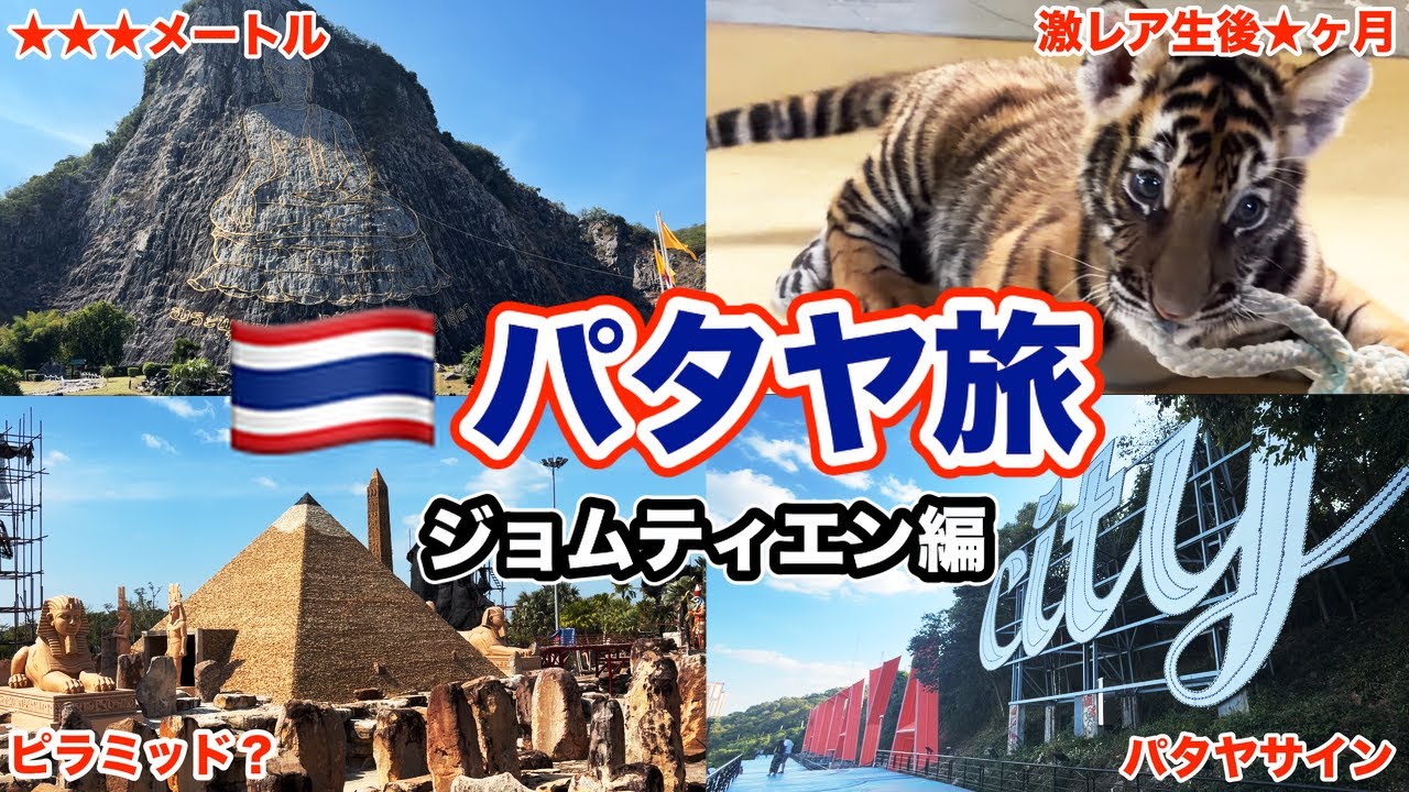【パタヤ・ジョムティエン】虎と出会い、岩山の仏と庭園を巡る｜タイ旅Vlog