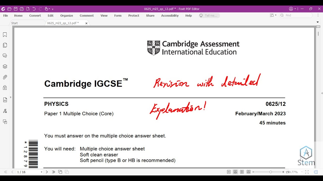 Cambridge IGCSE Physics Paper 1 F/M 2023 0625 m23 qp 12