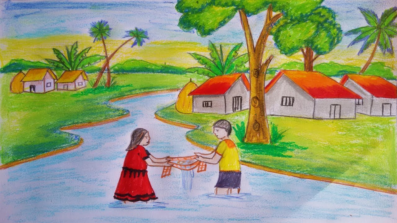 Beautiful Scenery of Fishing | How To Draw Scenery of Fishing Step By Step