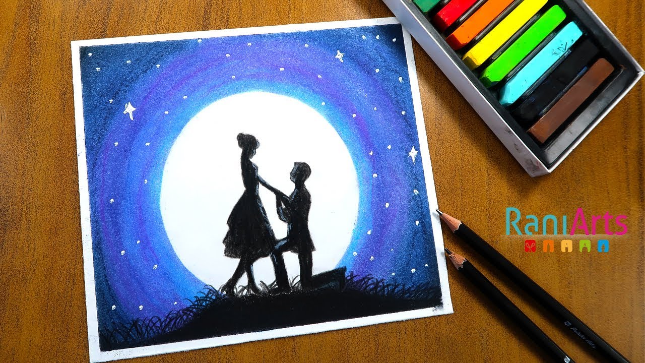 Cómo dibujar Paisaje a la luz de luna con Pastel Seco - How to draw Moonlight Scenery Chalk Pastel