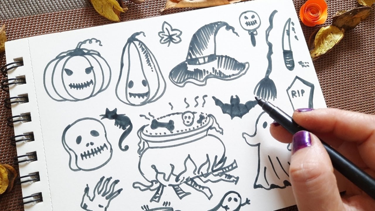 Halloween doodles | Halloween drawings easy fun simple art ideas | Ink pen doodle art