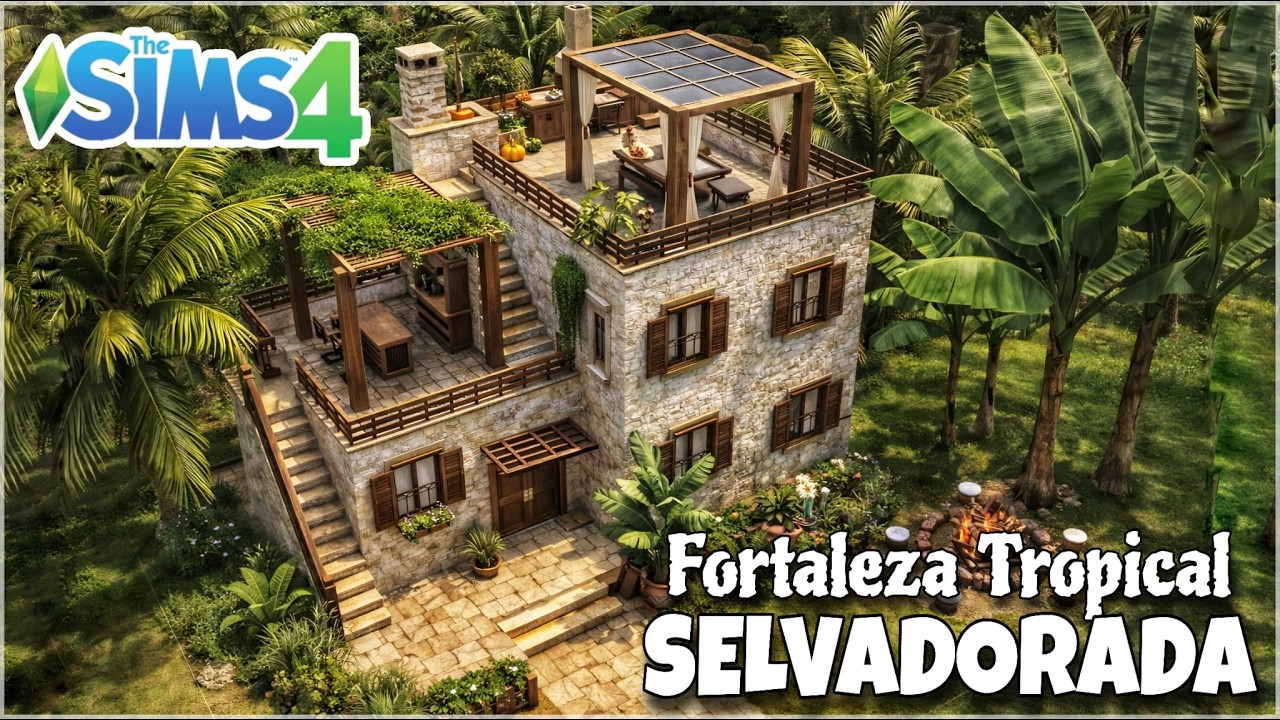 🏠🍃 Fortaleza Rústica Minimalista en Selvadorada | Build con CC | The Sims 4