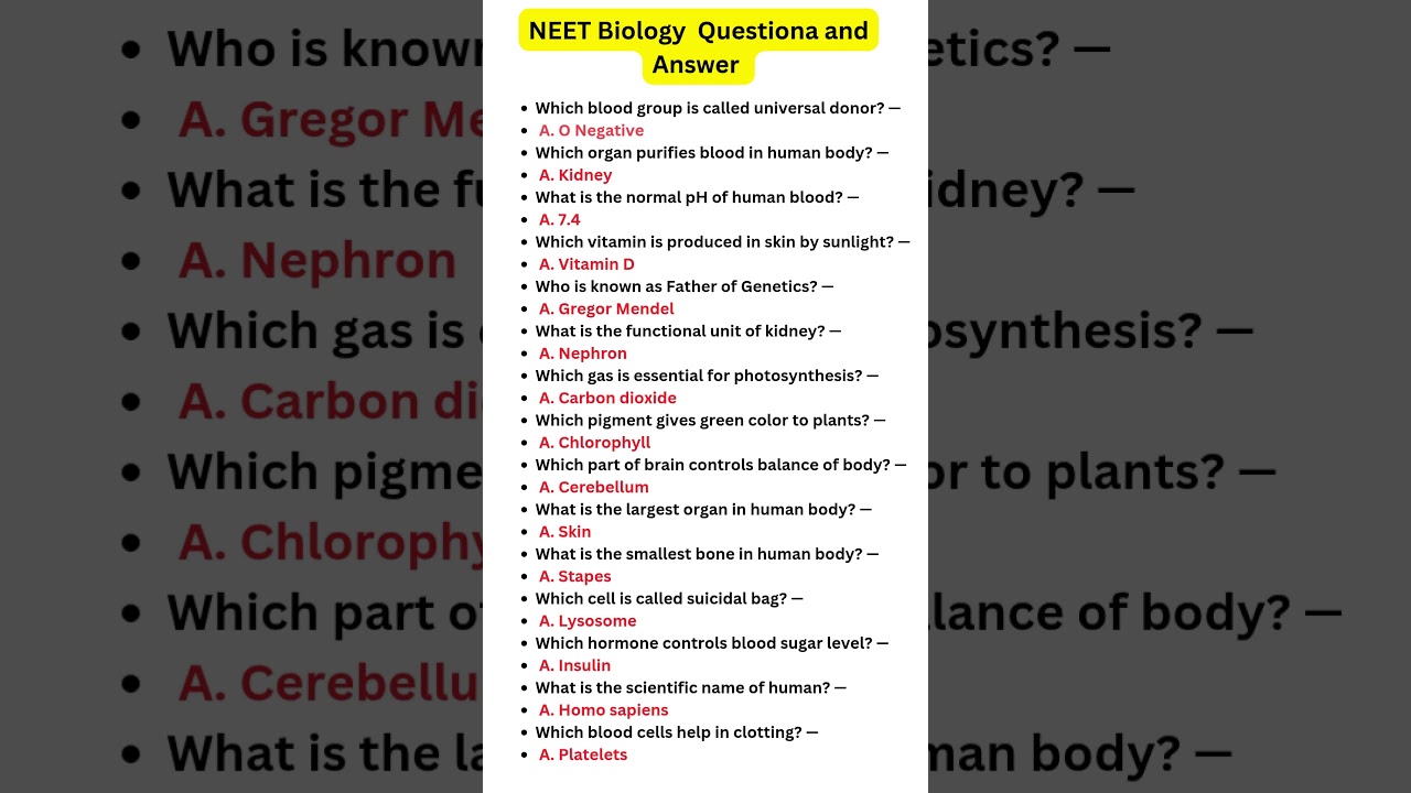 180 NEET Biology MCQs हर Scientist का साथ #NEET2026 #BiologyMCQ