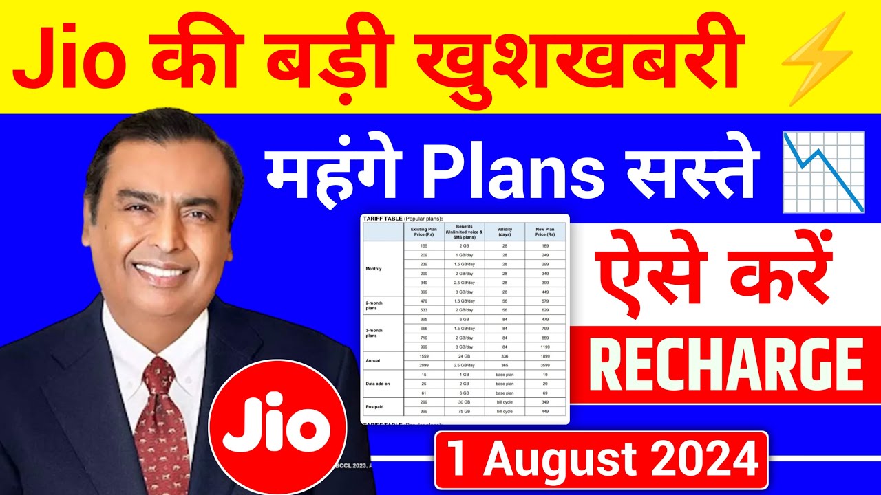 Jio की बड़ी खुशखबरी - महंगे Plans सस्ते | ऐसे करें Recharge | Jio August Recharge Offer