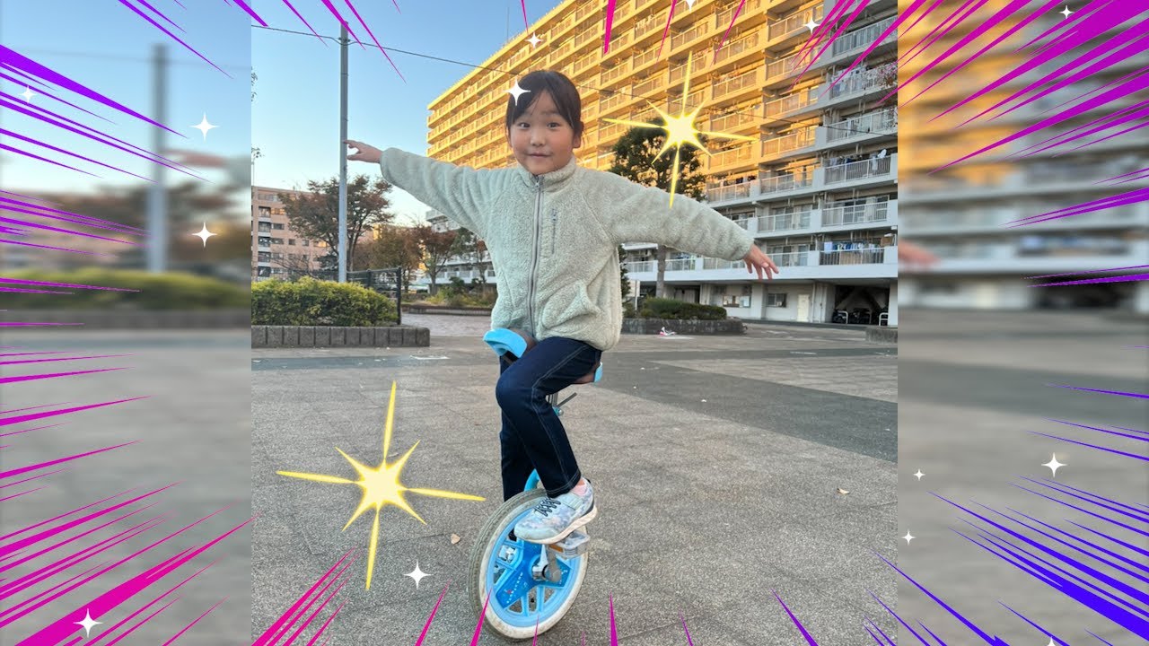 はじめての練習！一輪車！さくらこを乗せてゴーゴー⭐︎さぁ上手くいくかな