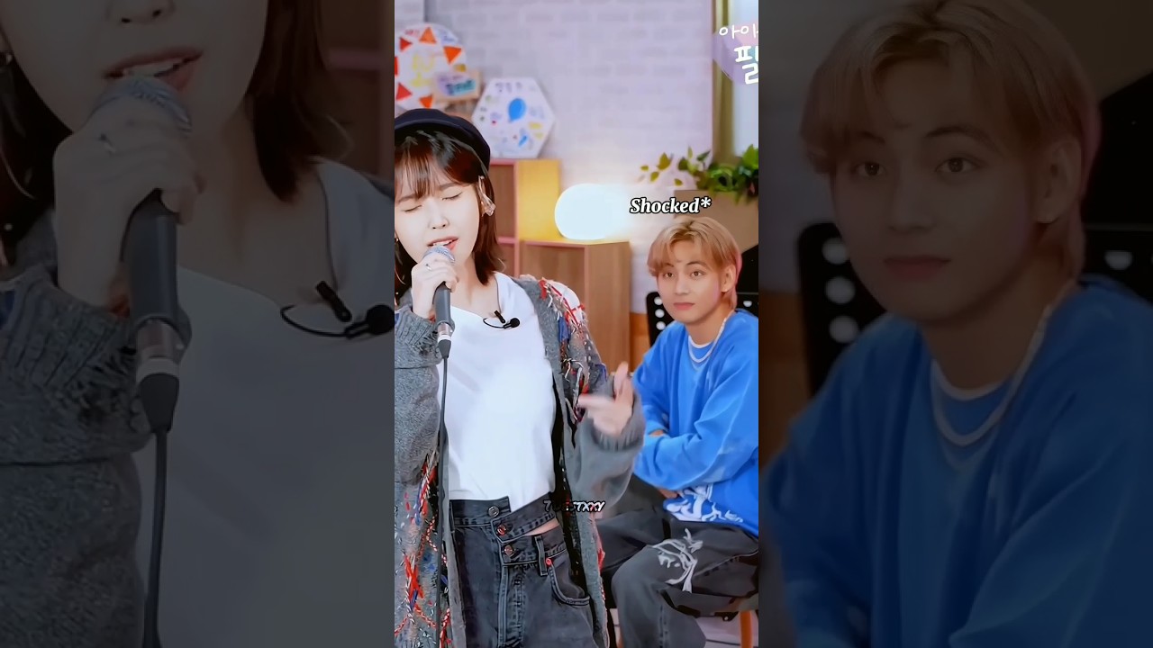 Taehyung's reaction after hearing IU's magical voice ✨#ytshort #shorts #taehyung #iu