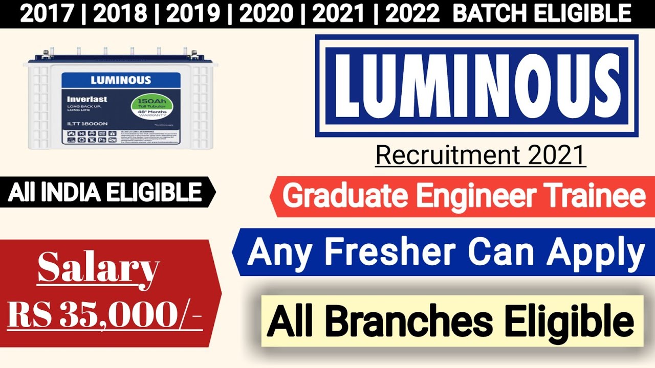Luminous Recruitment 2021 | Fresher Eligible | Recruitment 2021 |  Job Vacancy 2021 | Mnc Jobs 2021